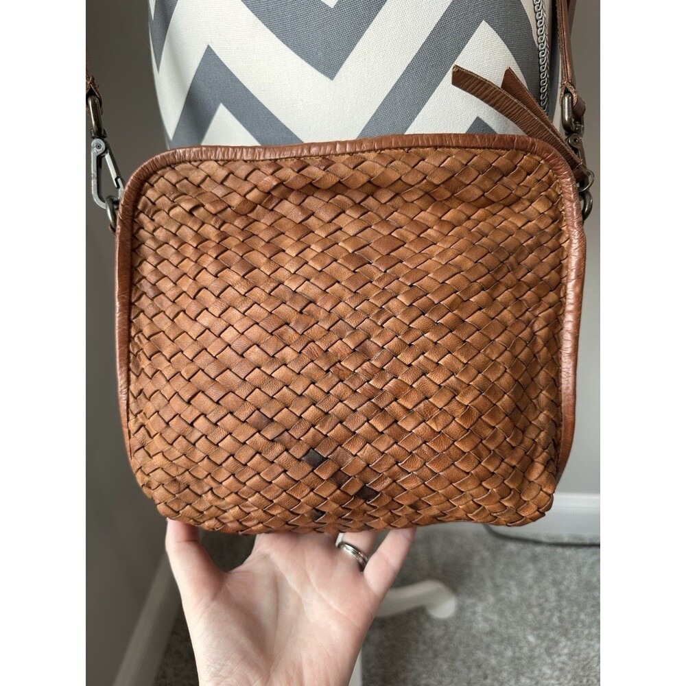 Platania Woven Leather Crossbody Bag Made in Italy Cognac Tan Intrecciato - Picture 3 of 6